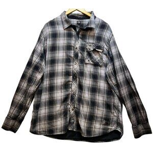 Cavi Men's Button Up Flannel Shirt Long Sleeve Size 4XL Gray White Plaid Pocket